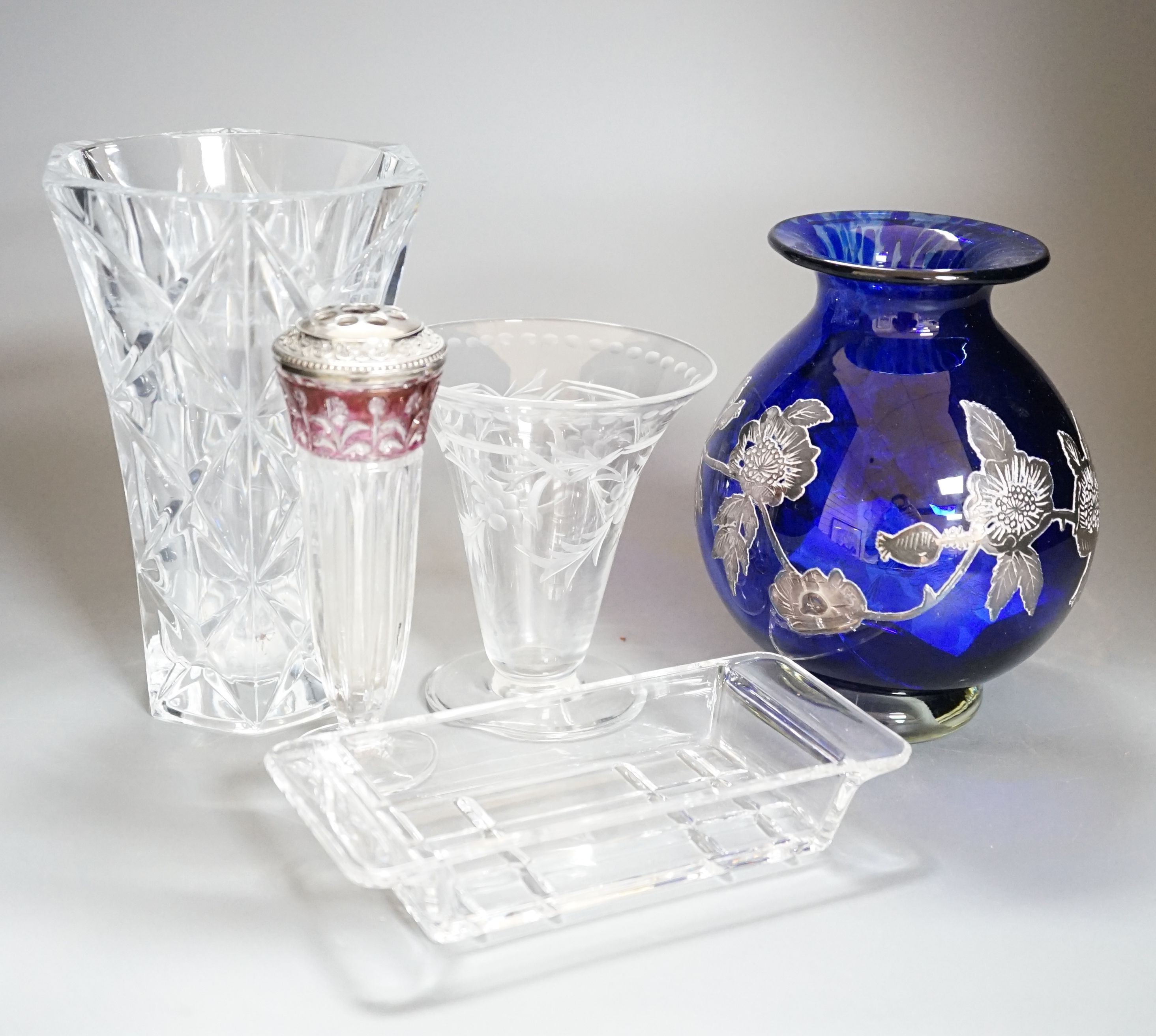 A quantity of cut crystal and other glassware to include decanters, vases, bowls etc
